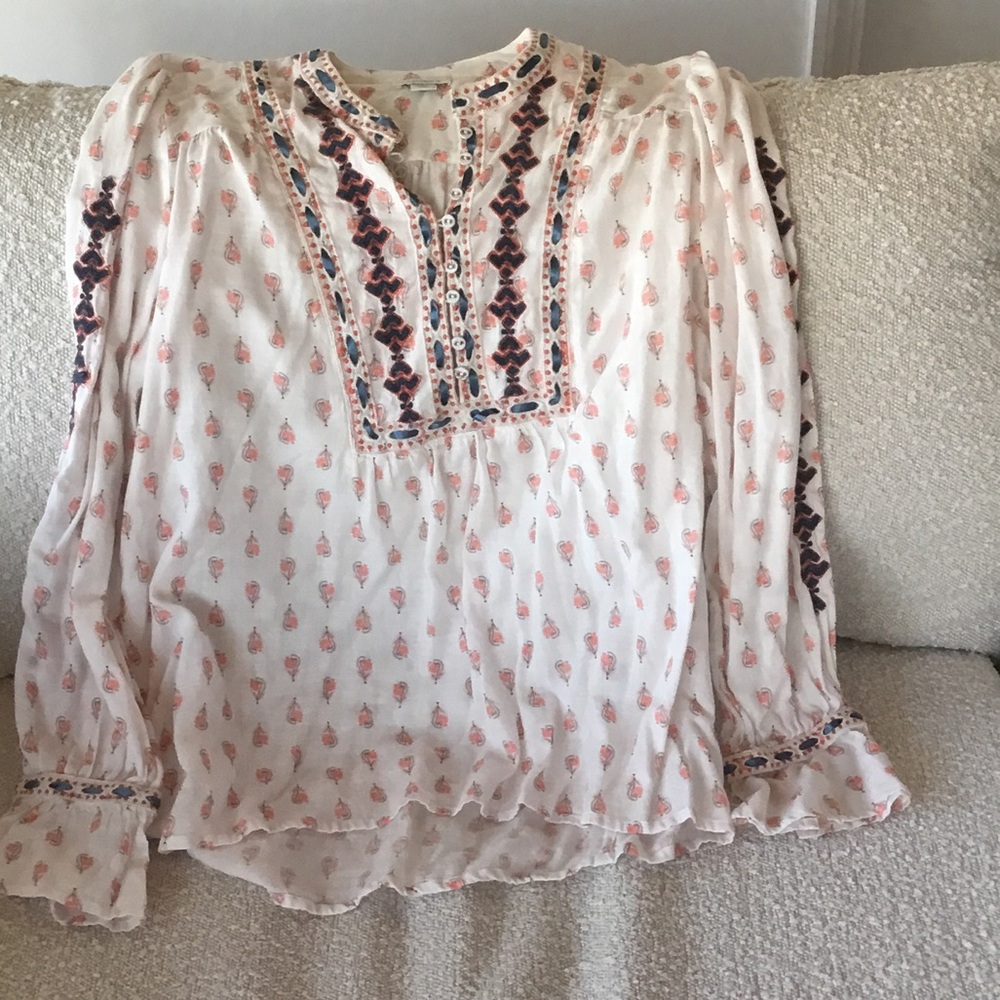 Sundance Floral Embroidered Blouse - white ,Pink and blue